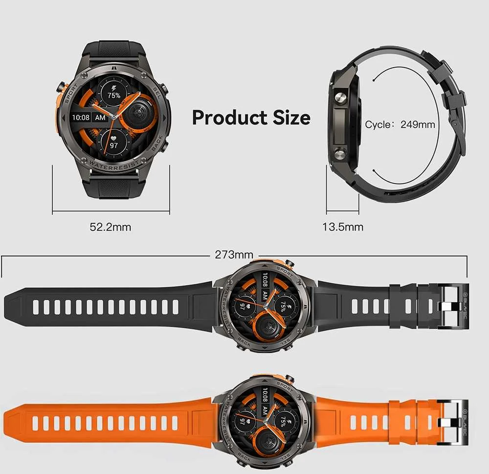 Blavec išmanusis laikrodis M-03 Predator AMOLED GPS Voice Call (SWM03-GP) graphite + 1 band