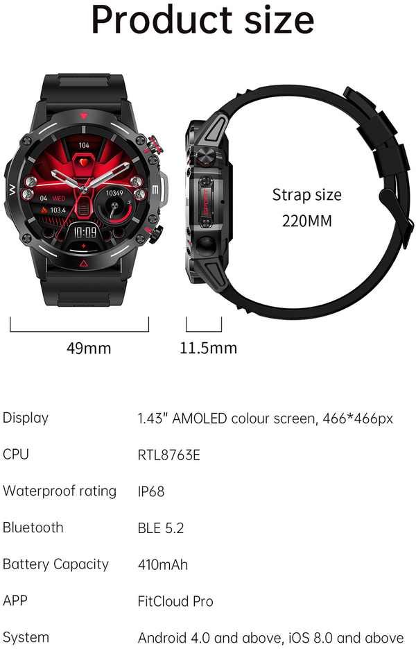 Blavec Išmanusis laikrodis M07 Raptor HD AMOLED (SWM07-B) juodos spalvos