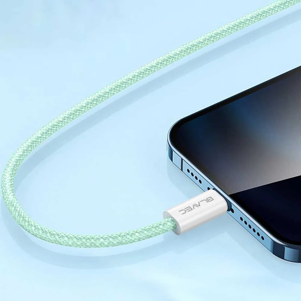 Blavec kabelis Candy braided – USB į Lightning – 2,4A 3 metrai (CCA-UL24GN30) žalios spalvos