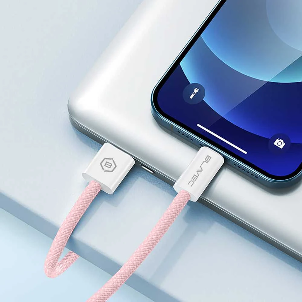 Blavec kabelis Candy braided – USB į Lightning – 2,4A 3 metrai (CCA-UL24P30) rožinės spalvos