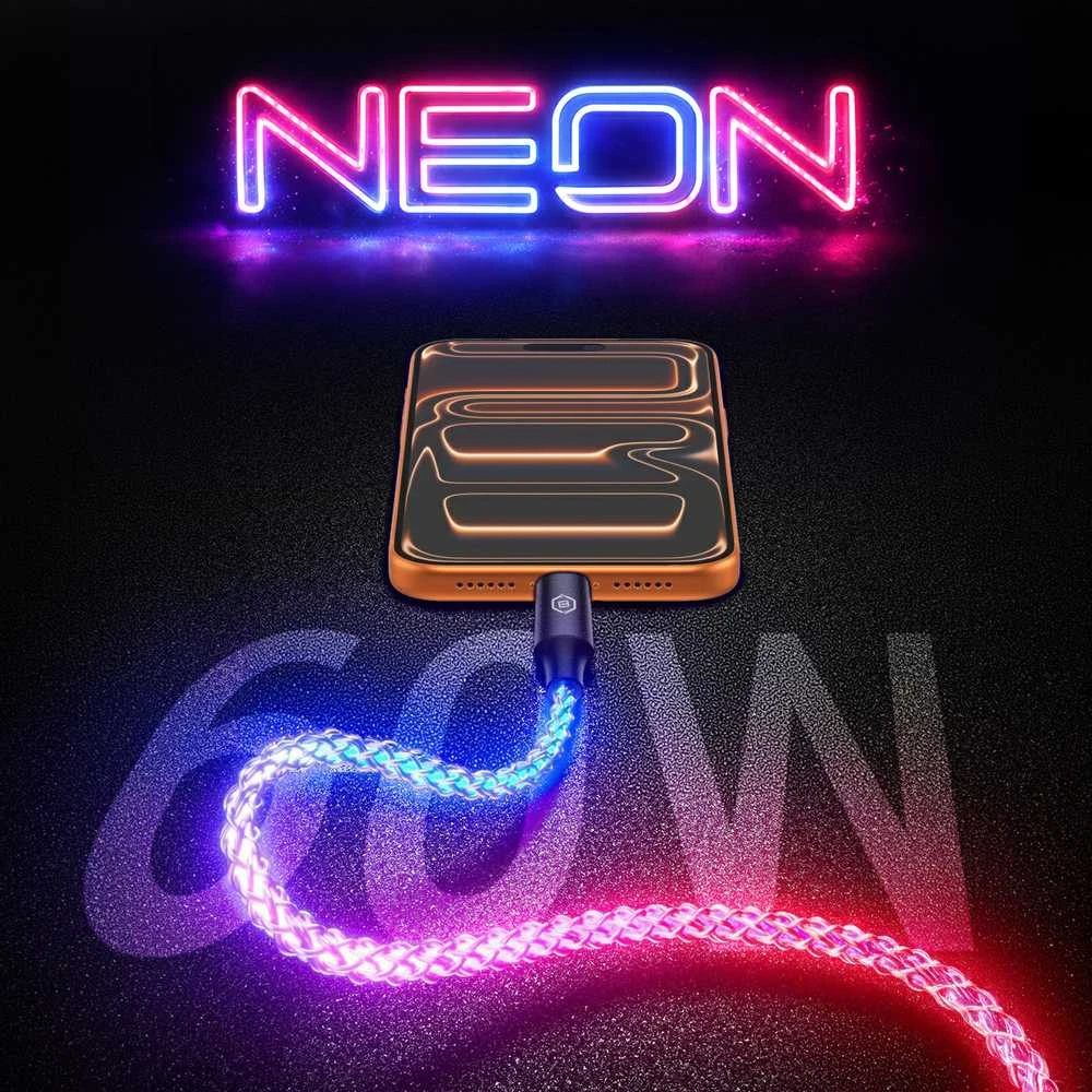 Blavec Kabelis Neon – TYP C į Typ C – PD 60W 3A 1 m. (CNE-CC3L1) su RGB