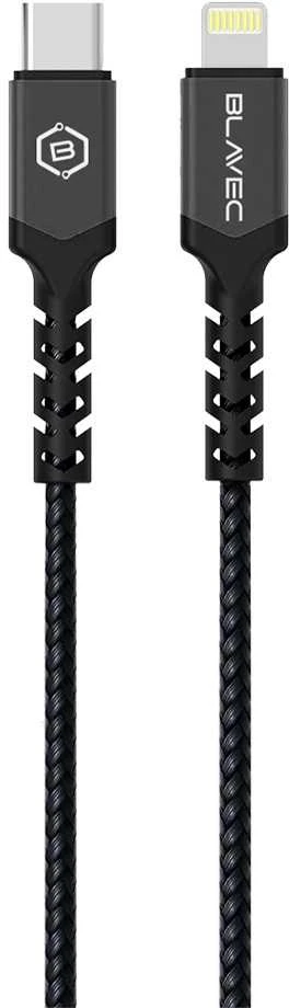 Blavec kabelis Raptor braided – Type C į Lightning – PD 20W 2,4A 0,25 metras (CRA-CL24BG025) juodos spalvos-pilkos spalvos