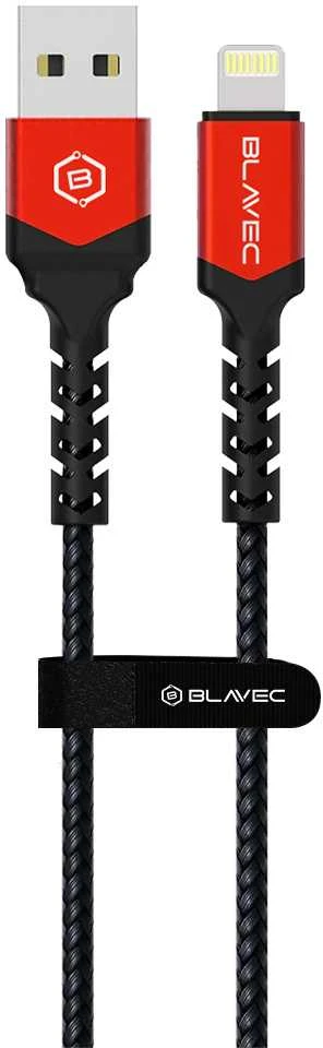 Blavec kabelis Raptor pintas – USB į Lightning – 2A 3 metrai (CRA-UL2BR30) juodos-raudonos spalvos