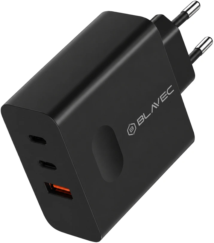 Blavec laidinis įkroviklis BC-11 GaN – USB + 2xTyp C – QC PD 65W 3A su kablem Typ C į Typ C (TCBC11G-U2CB653A) juodos spalvos