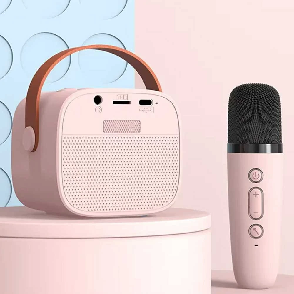 Blavec nešiojama bluetooth kolonėlė WS-07 Karaoke Party – 5W su 2 mikrofonais (WS07-2MP) rožinės spalvos