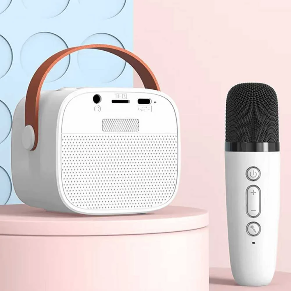 Blavec nešiojama bluetooth kolonėlė WS-07 Karaoke Party – 5W su 2 mikrofonais (WS07-2MW) baltos spalvos