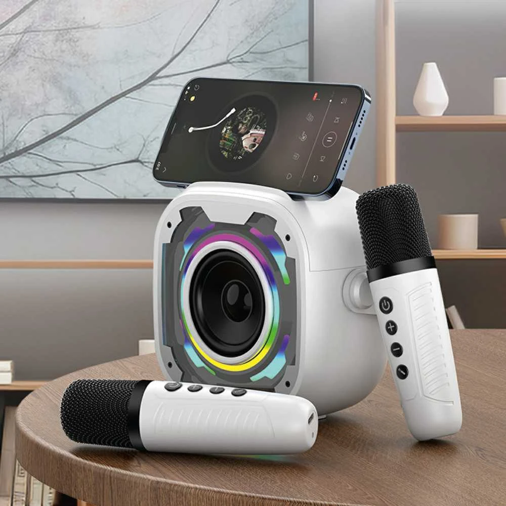 Blavec nešiojama bluetooth kolonėlė WS-08 Karaoke Idol – 8W su 2 mikrofonais (WS08-2MW) baltos spalvos
