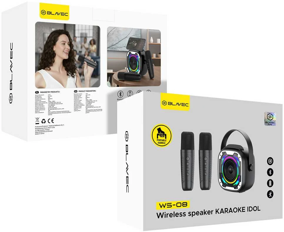 Blavec nešiojama bluetooth kolonėlė WS-08 Karaoke Idol – 8W su 2 mikrofonais (WS08-2MB) juodos spalvos