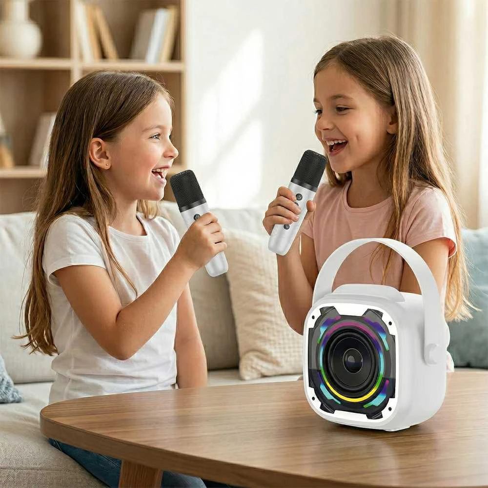 Blavec nešiojama bluetooth kolonėlė WS-08 Karaoke Idol – 8W su 2 mikrofonais (WS08-2MW) baltos spalvos
