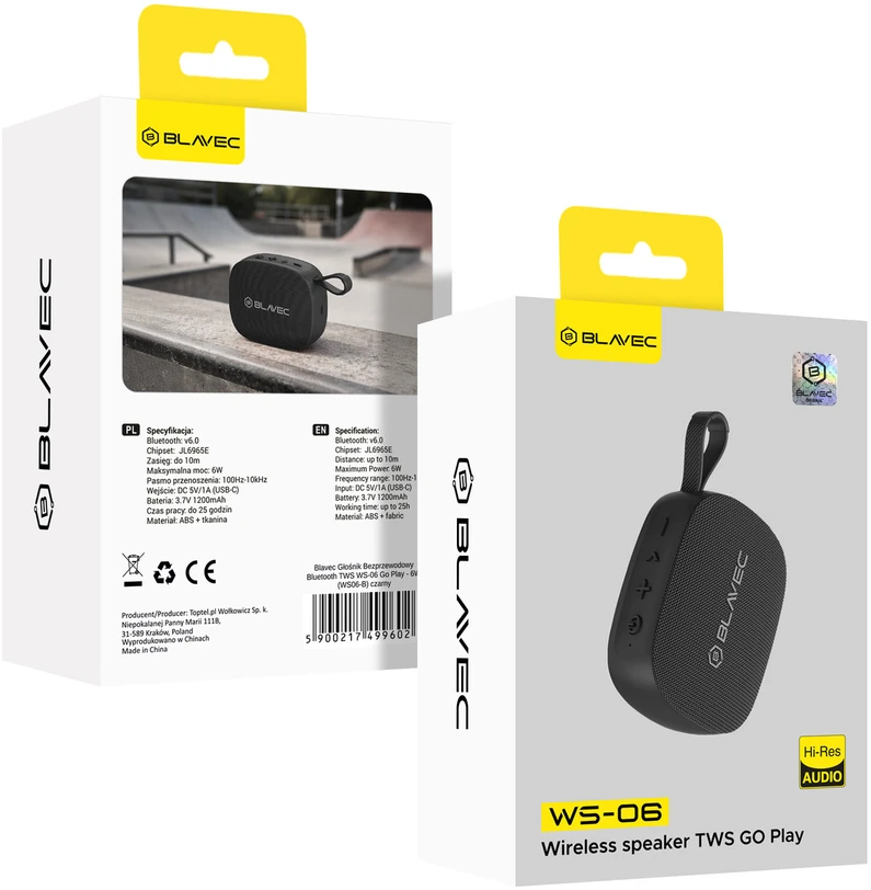 Blavec Nešiojama kolonėlė Bluetooth TWS WS-06 Go Play – 6W (WS06-B) juodos spalvos