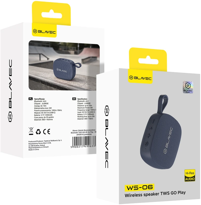 Blavec Nešiojama kolonėlė Bluetooth TWS WS-06 Go Play – 6W (WS06-N) navy mėlynas