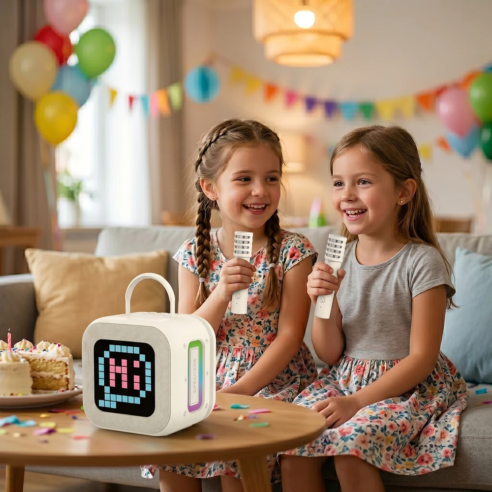 Blavec nešiojama kolonėlė Bluetooth WS-09 Karaoke Fun – 10W su 2 mikrofonais (WS09-2MBE) gelsvos spalvos