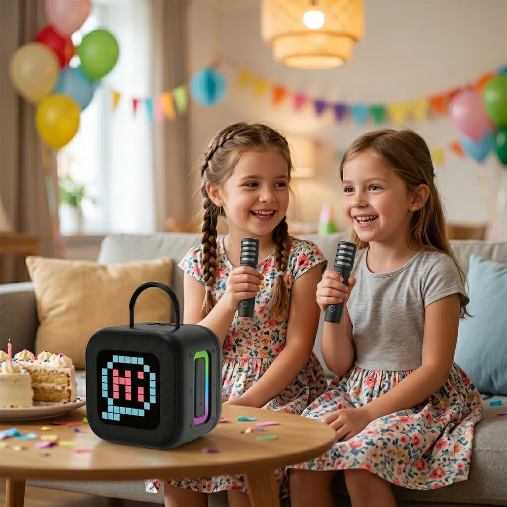 Blavec nešiojama kolonėlė Bluetooth WS-09 Karaoke Fun – 10W su 2 mikrofonais (WS09-2MB) juodos spalvos