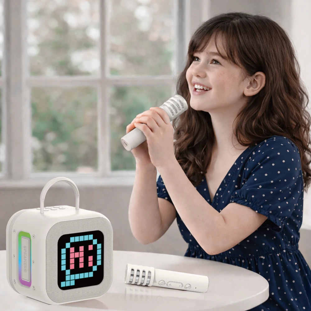 Blavec nešiojama kolonėlė Bluetooth WS-09 Karaoke Fun – 10W su 2 mikrofonais (WS09-2MBE) gelsvos spalvos