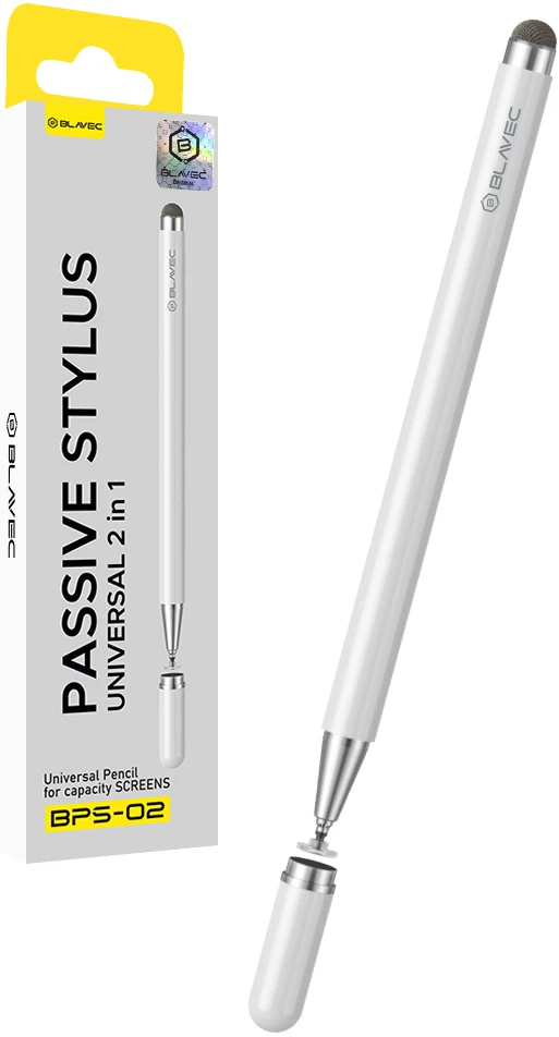 Blavec pasyvus rašiklis Pen Stylus BPS-02 universalus 2in1 (BPS02-UW) baltos spalvos