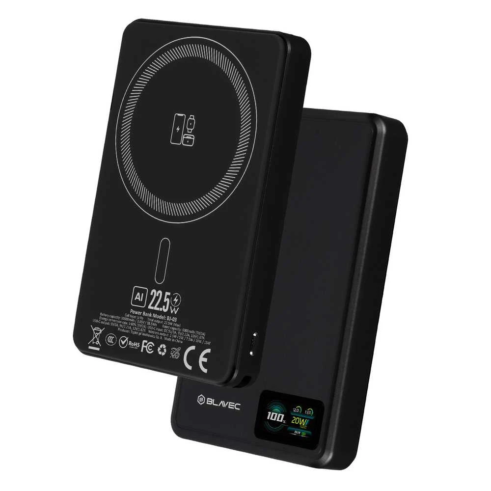 Blavec Power Bank 10000mAh BJ-03 Slim 13,5mm – Type C – 22,5W magnetic Magsafe 3 in 1 (PBBJ03-MC10B) juodos spalvos aluminum