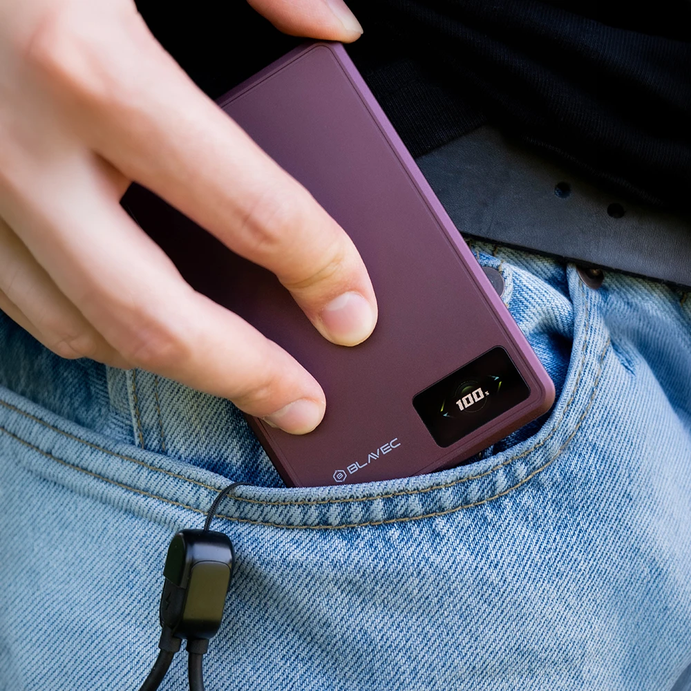 Blavec Power Bank 10000mAh BJ-03 Slim 13,5mm – Typ C – 22,5W magnetyczny indukcyjny Magsafe 3 w 1 (PBBJ03-MC10P) violetinė aliuminio