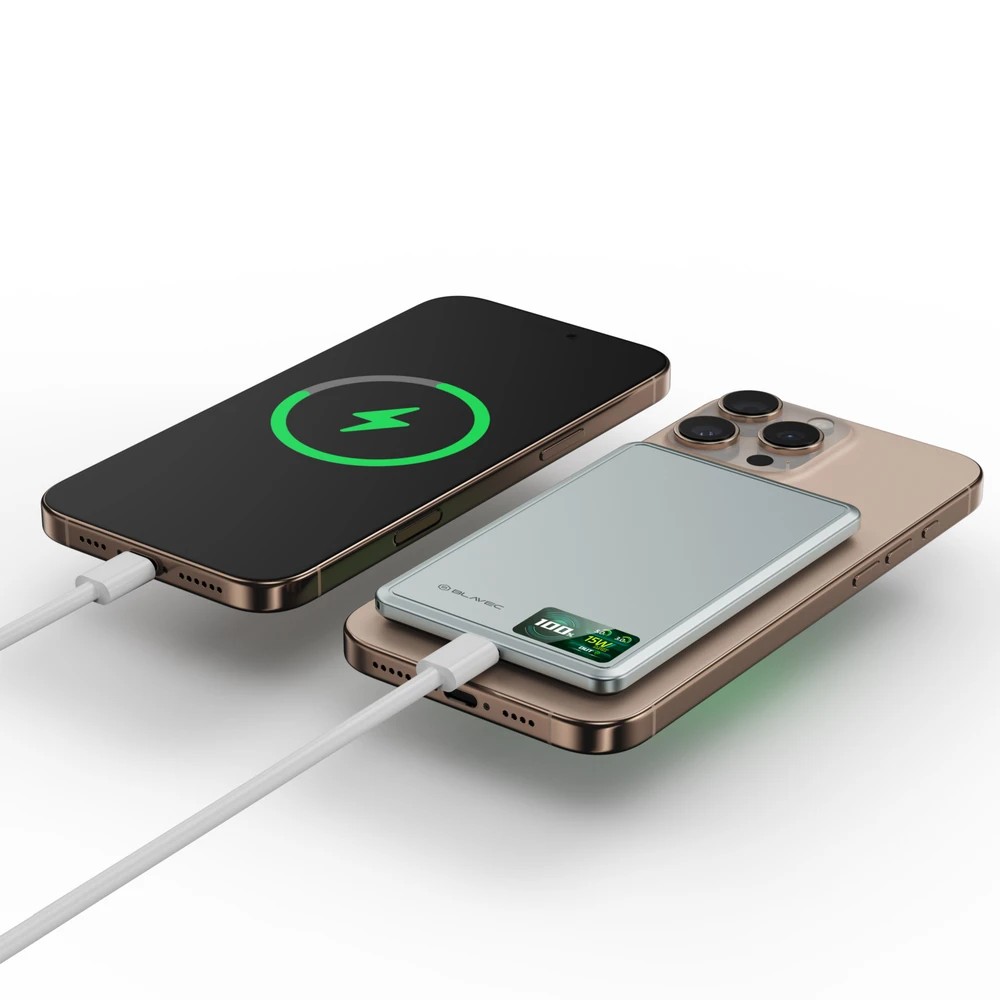Oem Blavec Power Bank 10000mAh BJ-03 Slim 13,5mm – Type C – 22,5W magnetic Magsafe 3 in 1 (PBBJ03-MC10G) pilkos spalvos