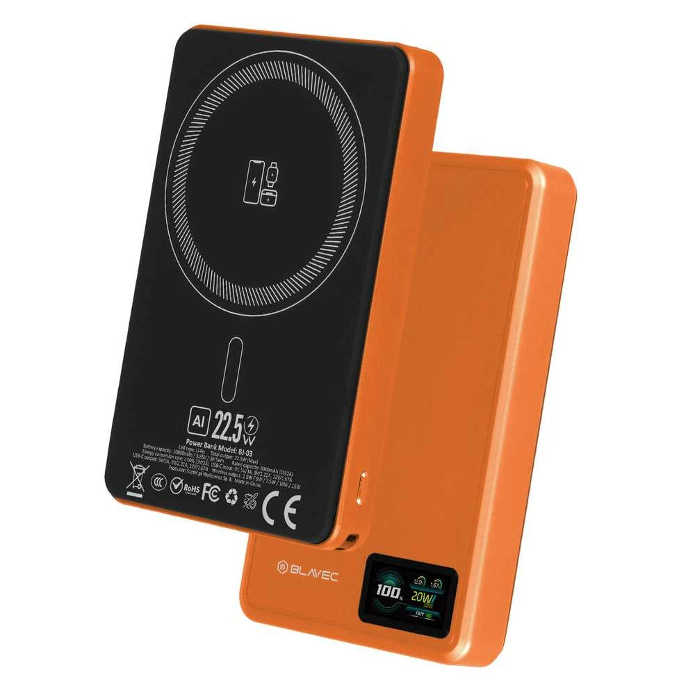 Blavec Power Bank 10000mAh BJ-03 Slim 13,5mm – Type C – 22,5W magnetic Magsafe 3 in 1 (PBBJ03-MC10O) oranžinės spalvos aluminum