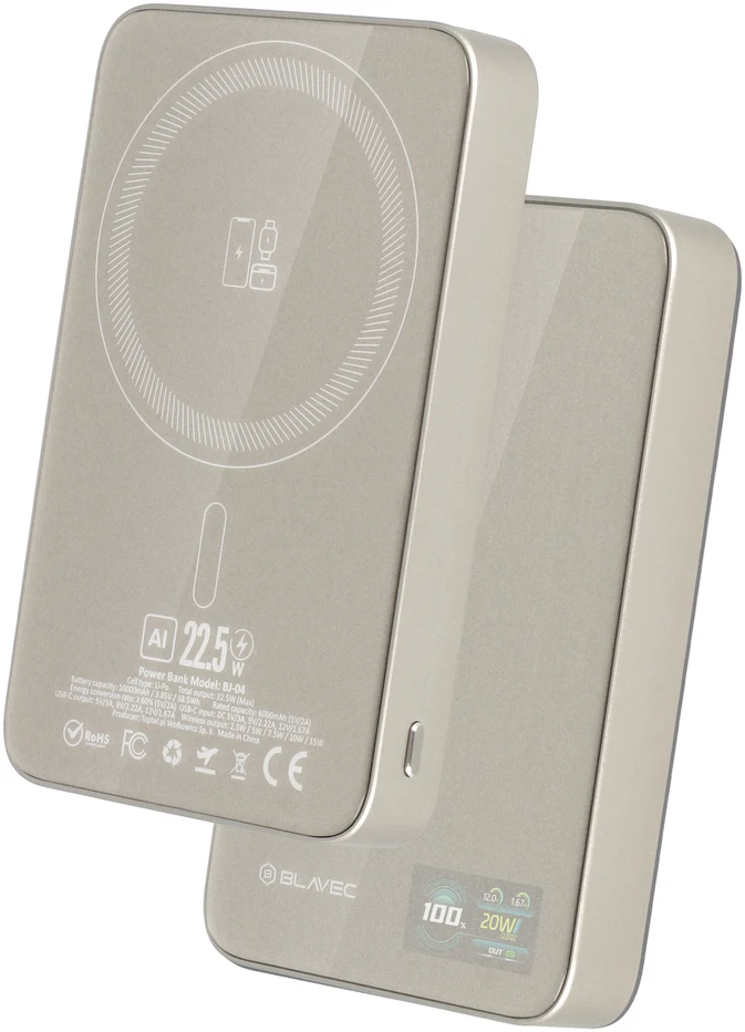 Blavec Power Bank 10000mAh BJ-04 Slim 13,5mm – Type C – 22,5W magnetic Magsafe 3 in 1 (PBBJ04-MC10GD) aukso spalvos