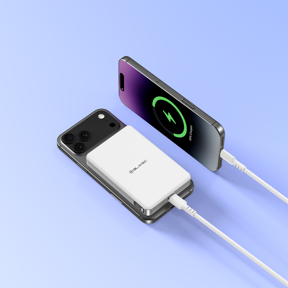 Blavec Power Bank 10000mAh BJ-05 Ultra Fast 16mm – Type C – Qi2.2 25W + PD 45W magnetic induction Magsafe 2 in 1 (PBBJ05-QI22MC10W) baltas