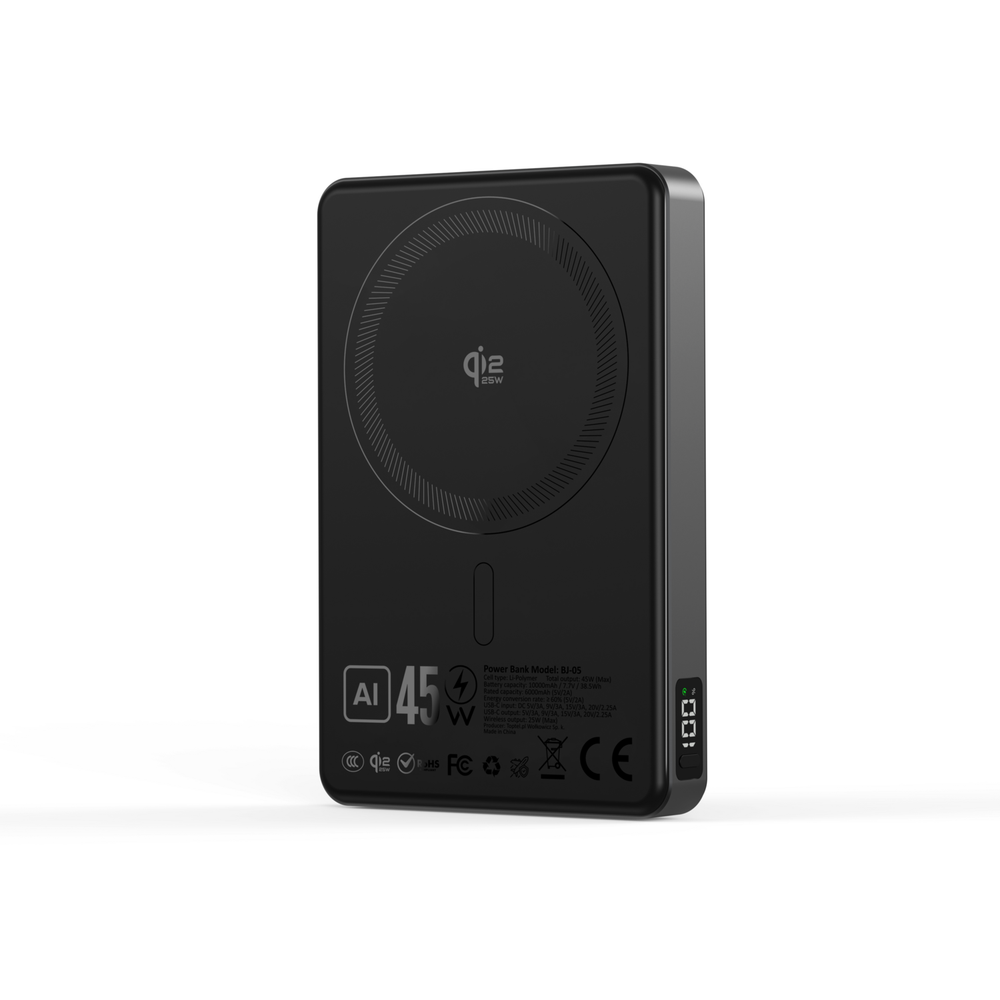Blavec Power Bank 10000mAh BJ-05 Ultra Fast 16mm – Type C – Qi2.2 25W + PD 45W magnetic induction Magsafe 2 in 1 (PBBJ05-QI22MC10B) juodas