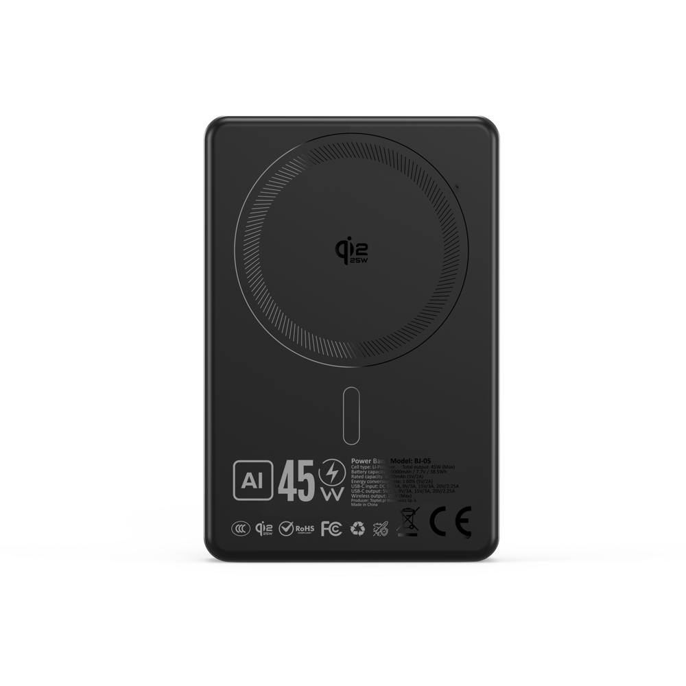 Blavec Power Bank 10000mAh BJ-05 Ultra Fast 16mm – Type C – Qi2.2 25W + PD 45W magnetic induction Magsafe 2 in 1 (PBBJ05-QI22MC10B) juodas