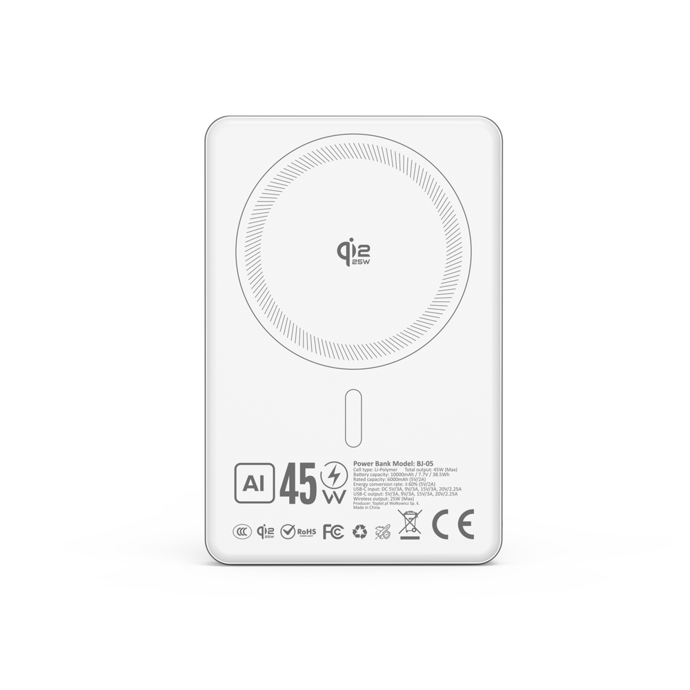 Blavec Power Bank 10000mAh BJ-05 Ultra Fast 16mm – Type C – Qi2.2 25W + PD 45W magnetic induction Magsafe 2 in 1 (PBBJ05-QI22MC10W) baltas