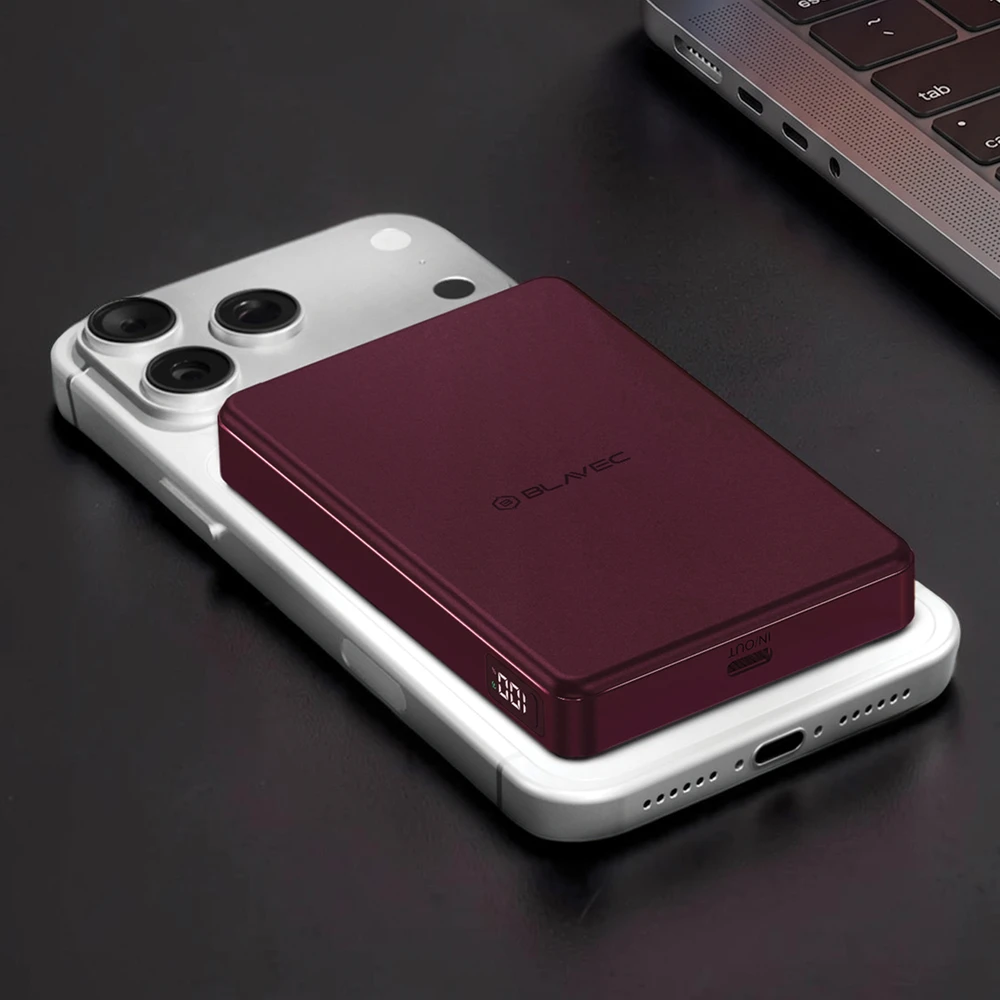 Blavec Power Bank 10000mAh BJ-05 Ultra Fast 16mm – Typ C – Qi2.2 25W + PD 45W magnetyczny indukcyjny Magsafe 2 w 1 (PBBJ05-QI22MC10P) violetinė aluminiowy