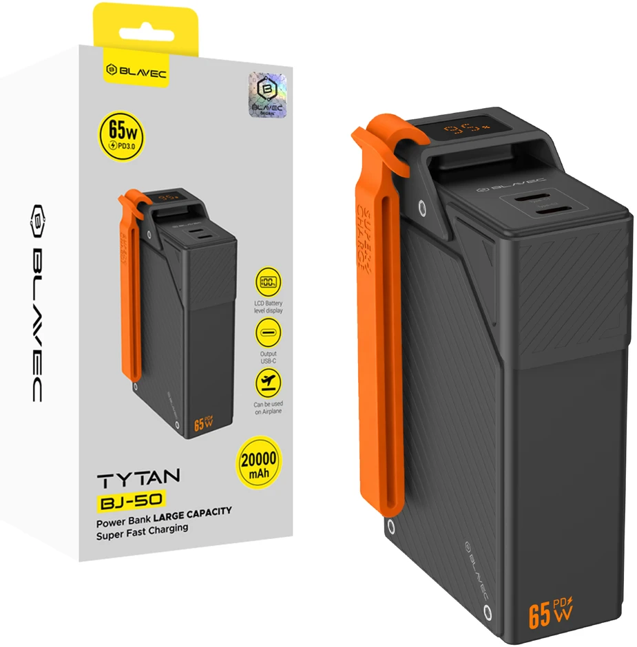 Blavec Power Bank 20000mAh BJ-50 Tytan 65W – 2x Type-C (PBBJ50A) juodos spalvos