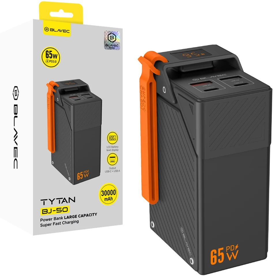Blavec Power Bank 30000mAh BJ-50 Tytan 65W – 2x Type-C + 2x USB-A (PBBJ50B) juodos spalvos