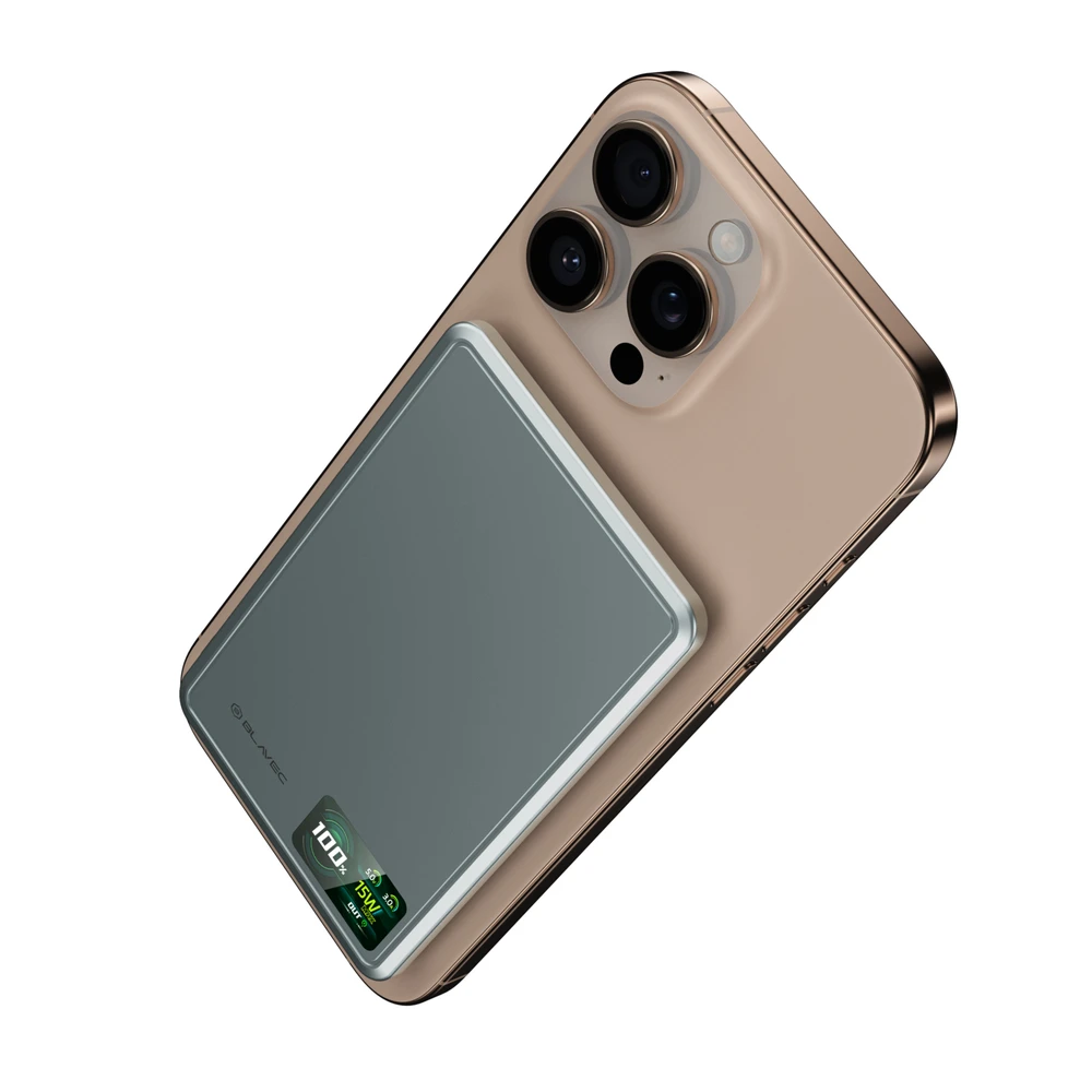 Oem „Blavec“ išorinė baterija 5000mAh BJ-03, itin plona, 7,8 mm, C tipo, 22,5 W, magnetinė, „Magsafe 3 in 1“ (PBBJ03-MC5G), aliuminio spalvos pagalvėlės