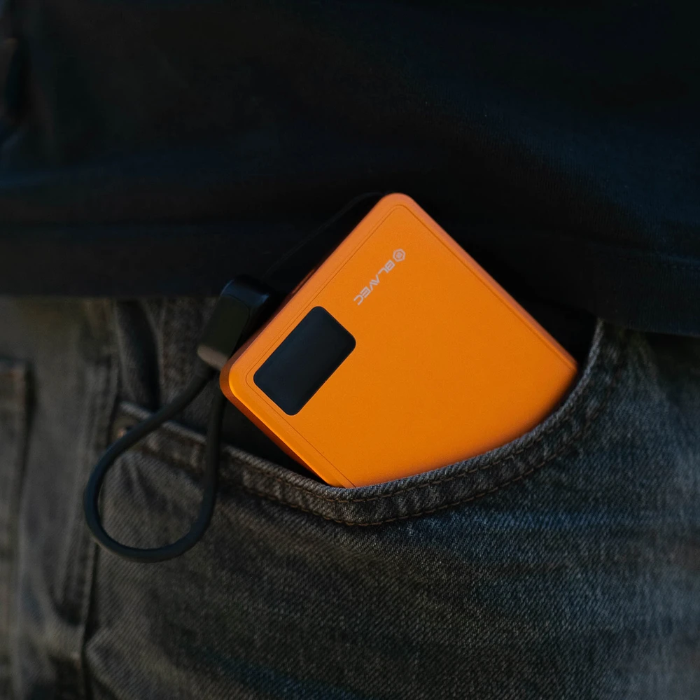 Blavec išorinė baterija 5000mAh BJ-03 itin plona 7,8 mm – C tipo – 22,5 W magnetinė „Magsafe 3 in 1“ (PBBJ03-MC5O) oranžinis aliuminis