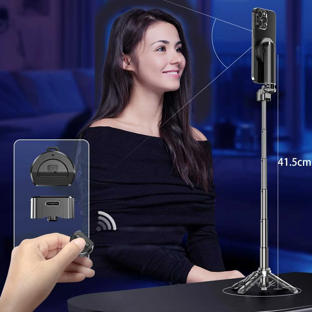 Blavec Selfie Stick Aliuminio Coco Mini P05 Magsafe tripod + distancinis + ištraukimas 0,41 metro (SSCMP05-MTRHB041) juodos spalvos
