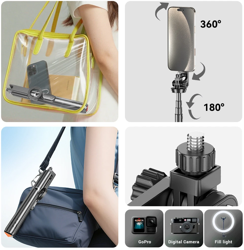 Blavec Selfie Stick Aliuminio Fusion P-12 Magsafe Auto pop tripod + remote control 1,60 metres (SSFP12-MTRAPB160) juodas