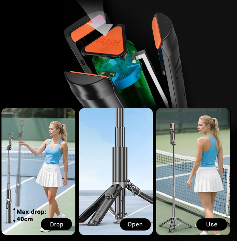 Blavec Selfie Stick Aliuminio Fusion P-12 Magsafe Auto pop tripod + remote control 1,60 metres (SSFP12-MTRAPB160) juodas