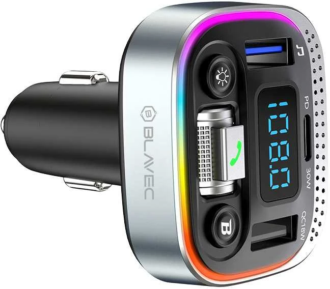 Blavec Transmiter FM Flash TR-04 MP3, Bluetooth – 2xUSB + Typ C – QC3.0 18W PD 30W (TFMFTR04-B) juodos spalvos