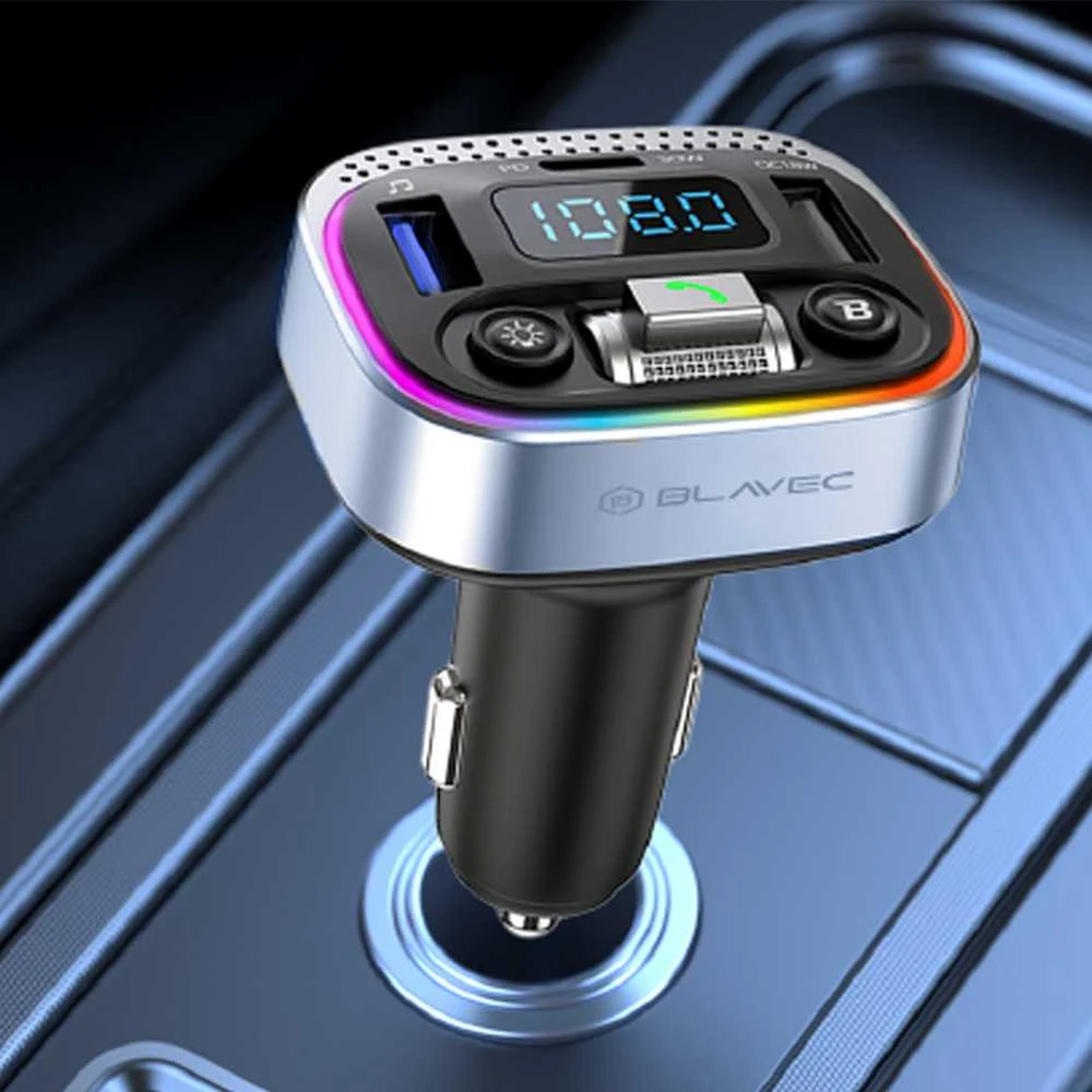 Blavec Transmiter FM Flash TR-04 MP3, Bluetooth – 2xUSB + Typ C – QC3.0 18W PD 30W (TFMFTR04-B) juodos spalvos