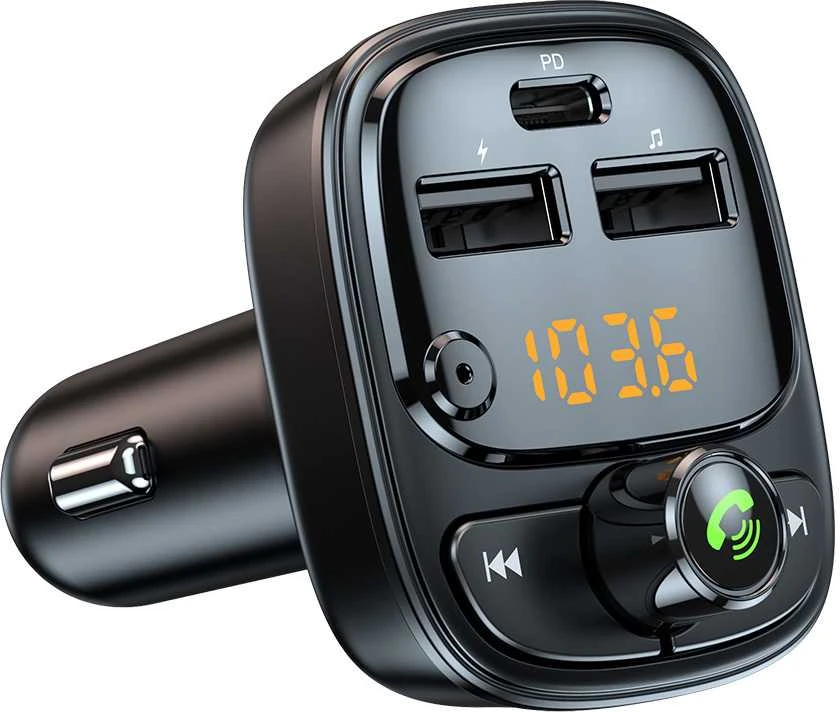 Blavec Transmiter FM Flash TR-06 MP3, Bluetooth – 2xUSB + Typ C – PD 30W (TFMFTR06-B) juodos spalvos