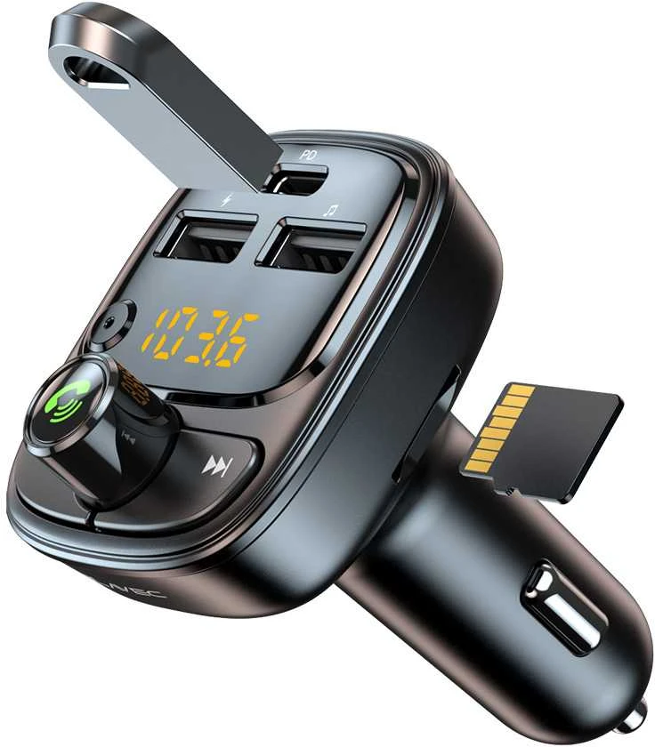 Blavec Transmiter FM Flash TR-06 MP3, Bluetooth – 2xUSB + Typ C – PD 30W (TFMFTR06-B) juodos spalvos