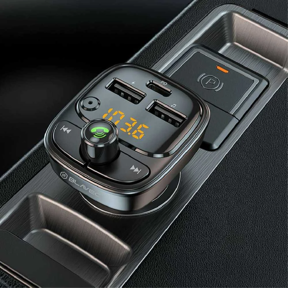 Blavec Transmiter FM Flash TR-06 MP3, Bluetooth – 2xUSB + Typ C – PD 30W (TFMFTR06-B) juodos spalvos