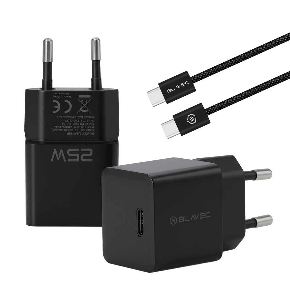 „Blavec“ sieninis įkroviklis BC-10 „Type C“ – PD 25W 3A su C–C tipo laidu (TCBC10-CB253A) juodos spalvos