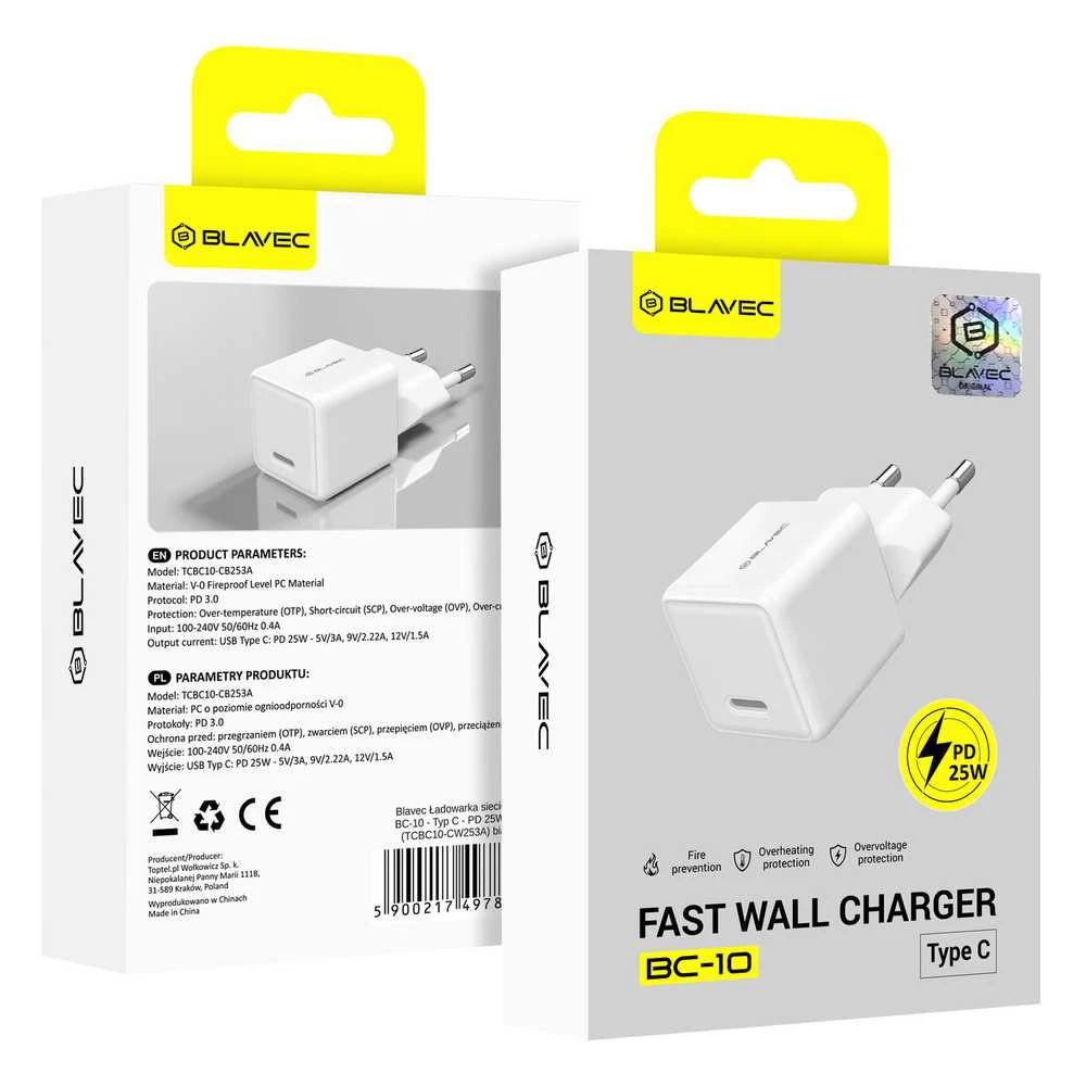 Blavec sieninis įkroviklis BC-10 – C tipo – PD 25W 3A (TCBC10-CW253A) baltos spalvos
