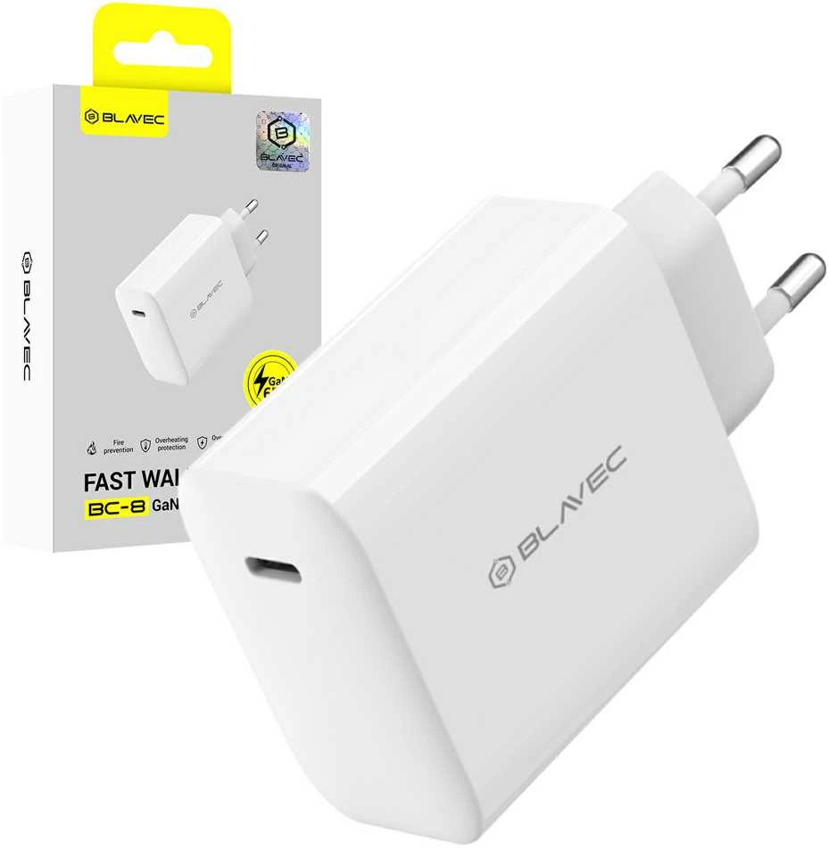 Blavec sieninis įkroviklis BC-8 GaN4 – C tipo – PD QC 65W 3A (TCBC8G4-CW653A) baltas