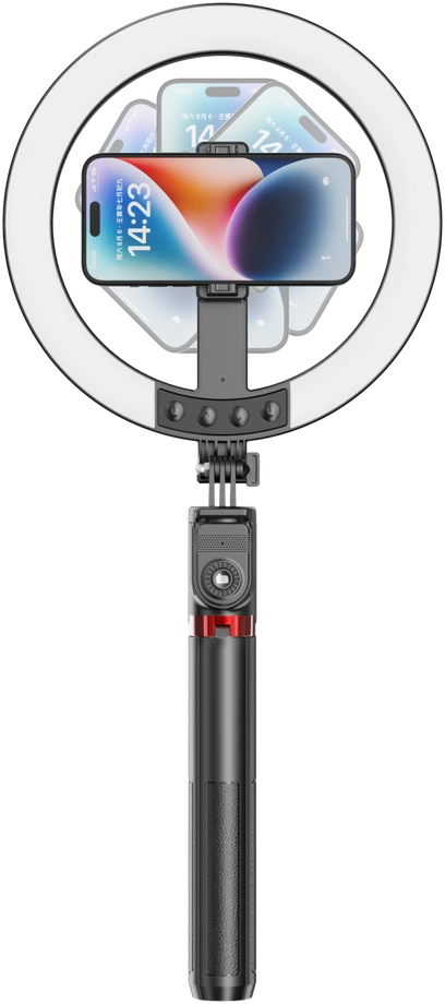 Blavec žiedinis šviestuvas Selfie Aliuminio Aura LED RGB Ring P50 25cm tripod + nuotolinis valdymas + 2,3 metra (RLP50-TRB23) juodos spalvos