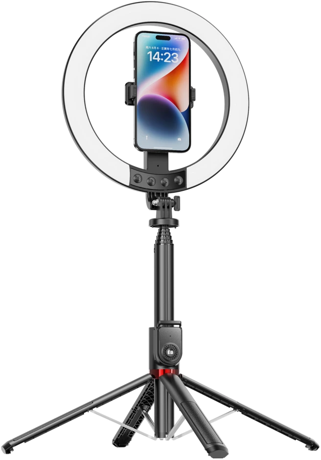 Blavec žiedinis šviestuvas Selfie Aliuminio Aura LED RGB Ring P50 25cm tripod + nuotolinis valdymas + 2,3 metra (RLP50-TRB23) juodos spalvos