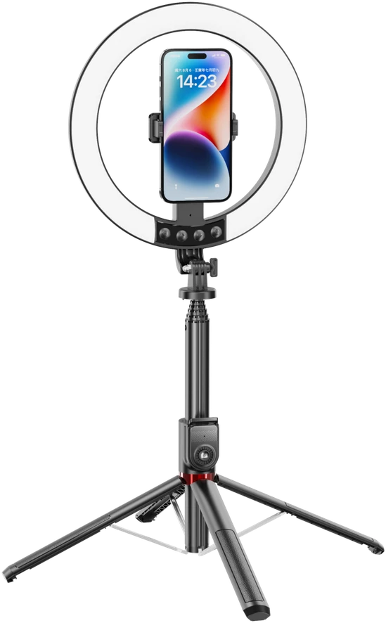 Blavec žiedinis šviestuvas Selfie Aliuminio Aura LED RGB Ring P50 25cm tripod + nuotolinis valdymas + 2,3 metra (RLP50-TRB23) juodos spalvos