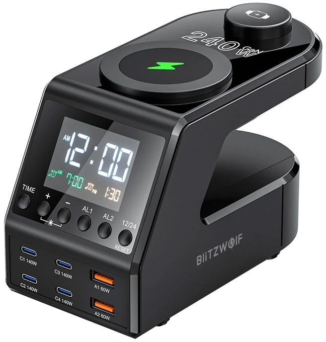 Blitzwolf BW-FW10 žadintuvas su įkrovikliu 2xUSB-A, 4xUSB-C, 240W