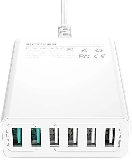 Blitzwolf BW-S15 įkroviklis 6x USB, QC 3.0, 60 W (baltas)