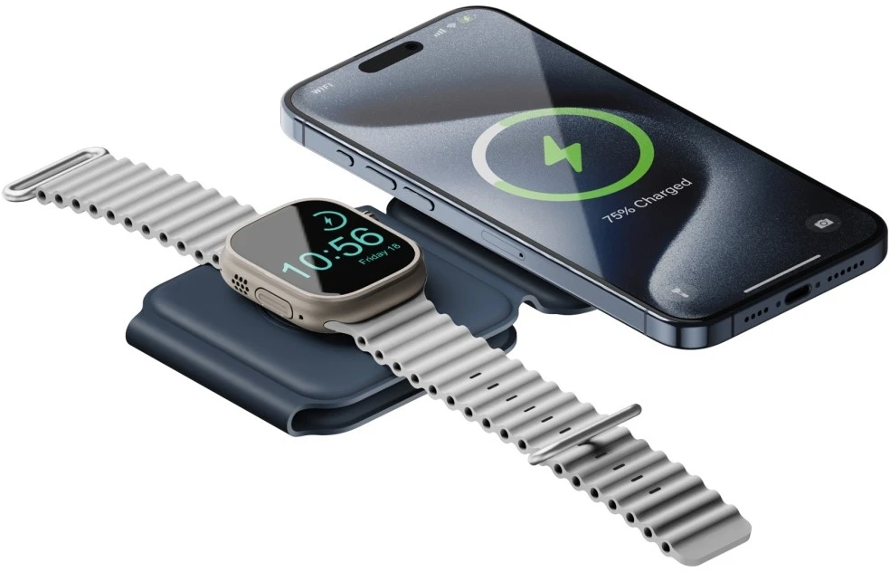 ENERGEA Bazic GoMag Trio Plus Compact Foldable 3-in-1 Belaidis įkroviklis 15W Fast Charging Navy Mėlyna